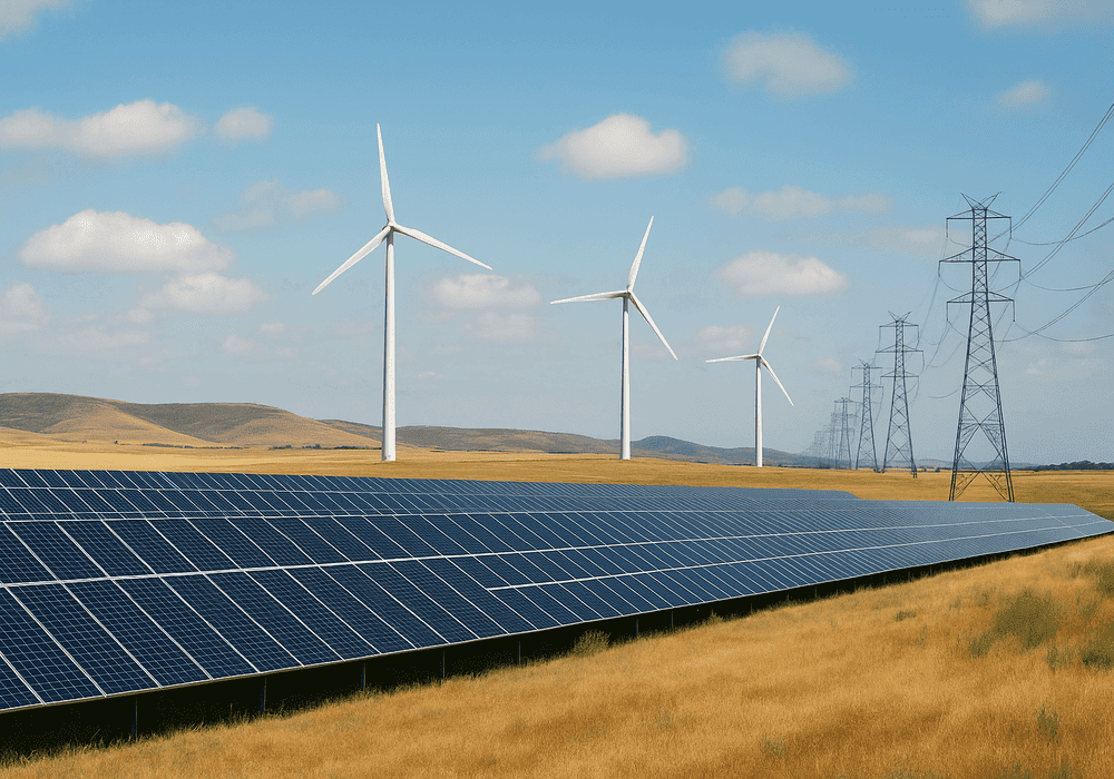 Zona solar y eólica representando la evolución del mercado eléctrico en España