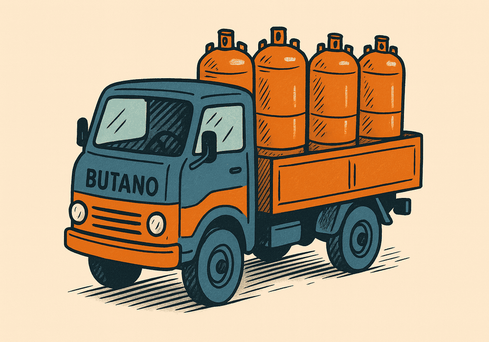 Camión de butano transportando bombonas de butano