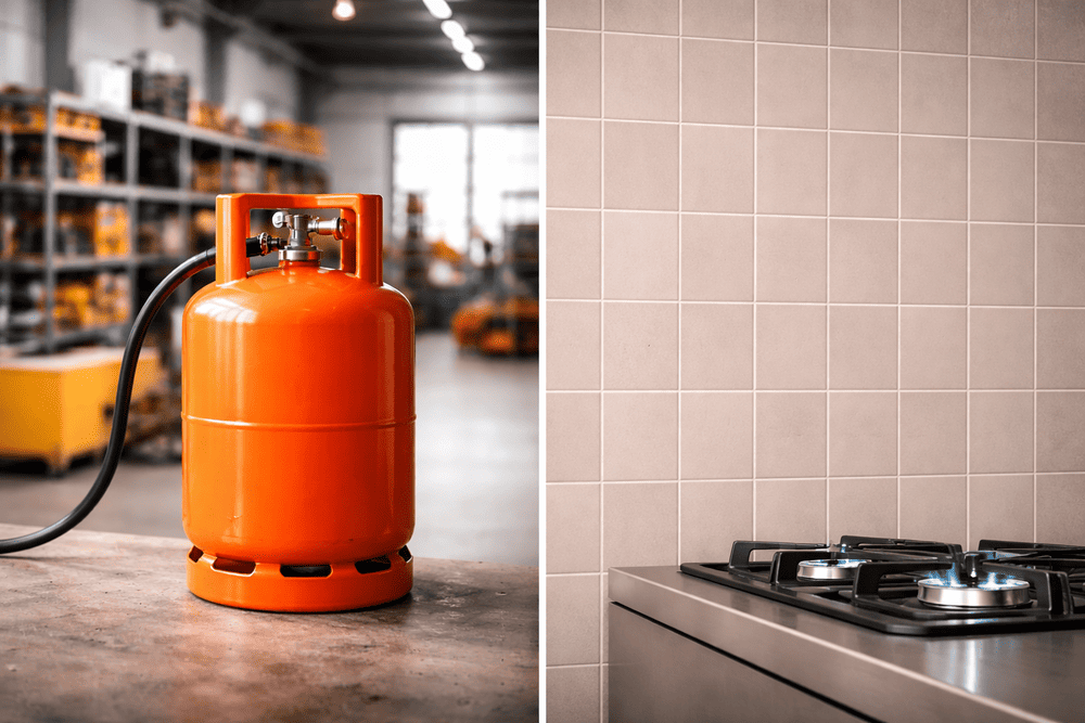 Comparativa entre bombona de butano y cocina de gas natural en vivienda para analizar diferencias de suministro y uso.