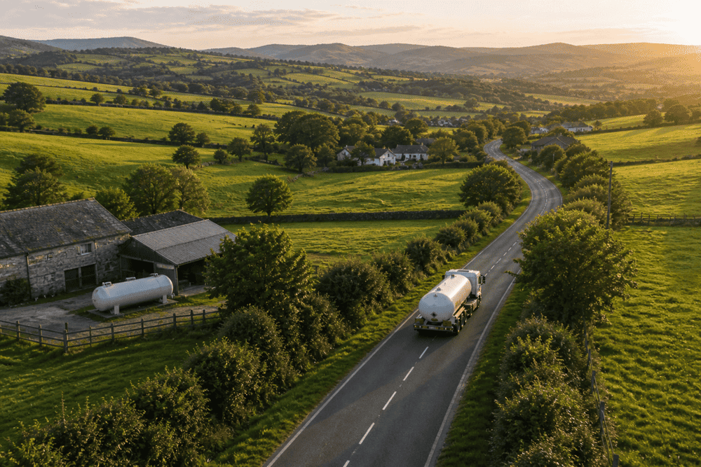 Transporte de gas licuado GLP en entorno rural para suministro energético en negocios aislados